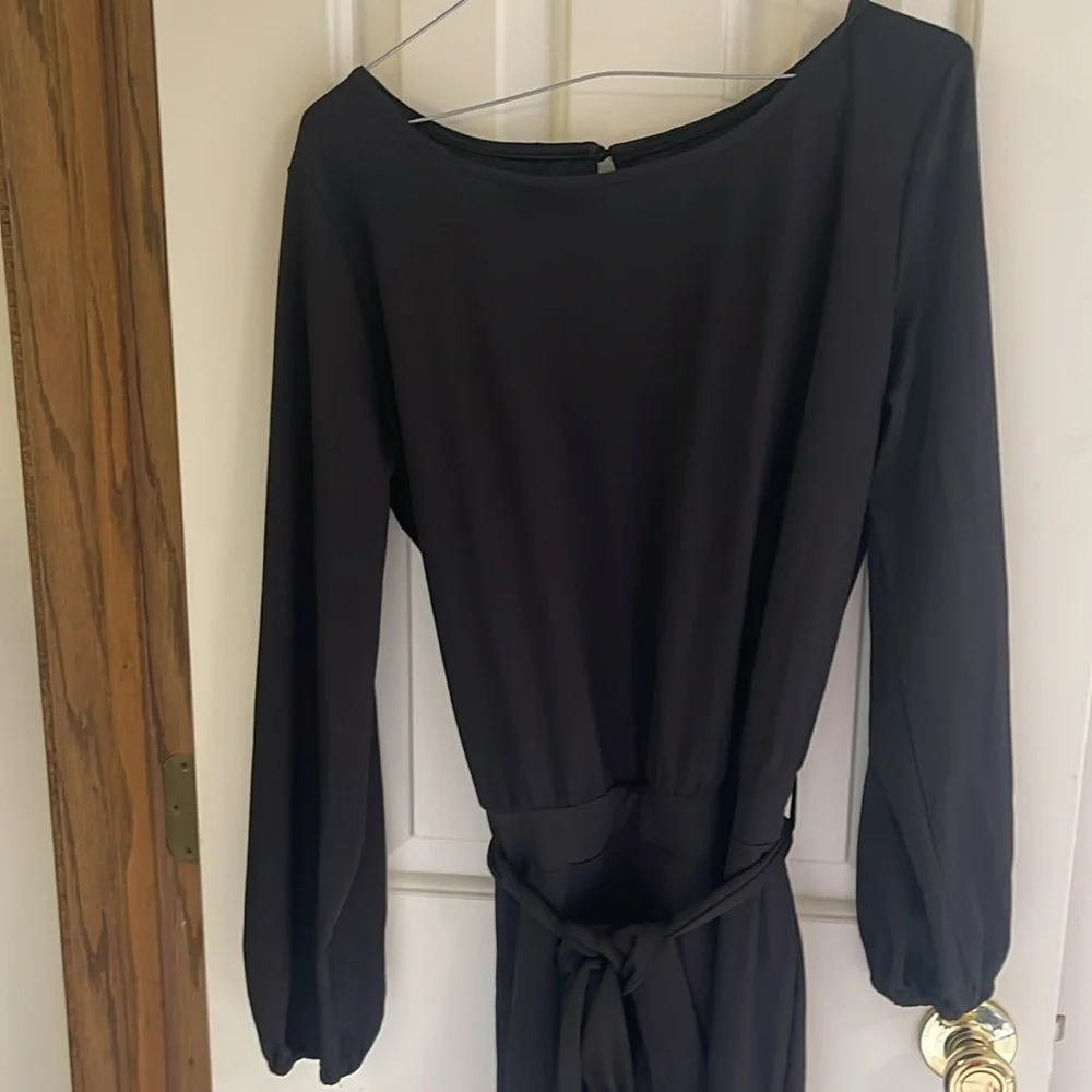 Women’s Black Belted Jumpsuit - Elegant Wide-Leg One-Piece - Picture 5 of 8